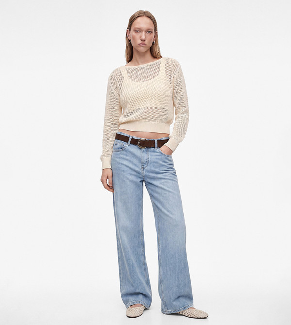 Openwork Boat Neck Sweater