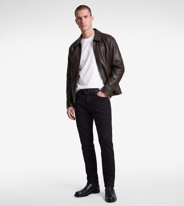 Solid Zip-Through Faux Leather Jacket