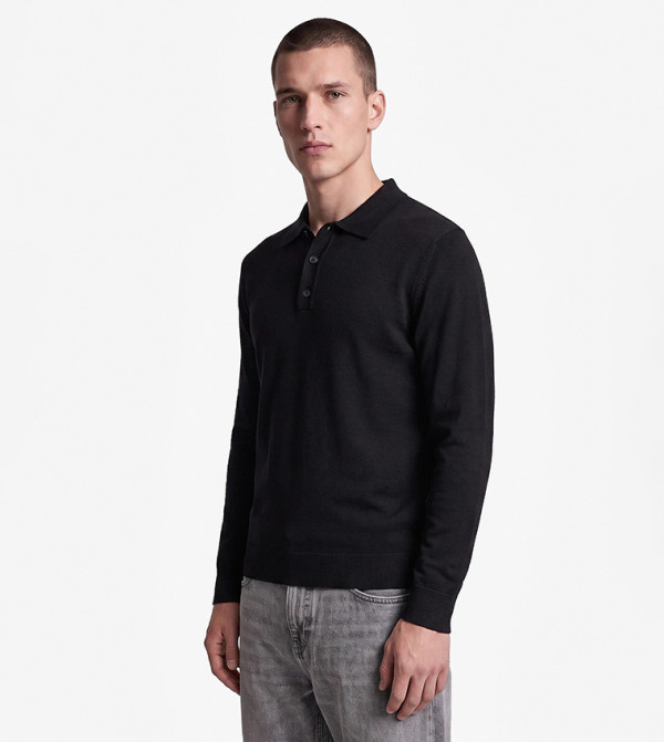 Solid Collared Long Sleeves Sweater