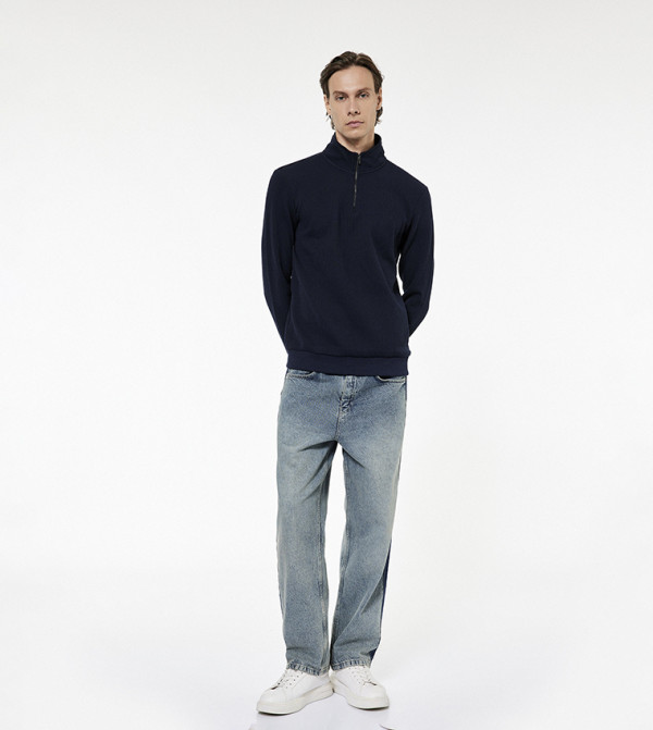 Ribbed High Neck Sweatshirt
