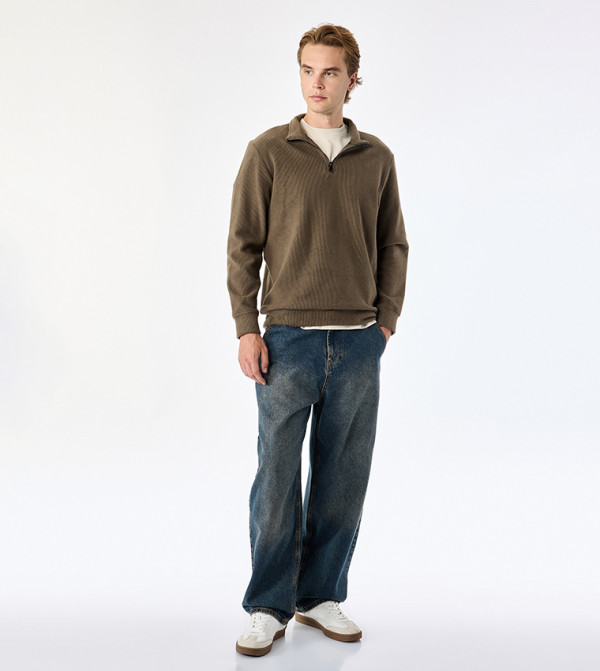 Ribbed High Neck Regular Sweatshirt