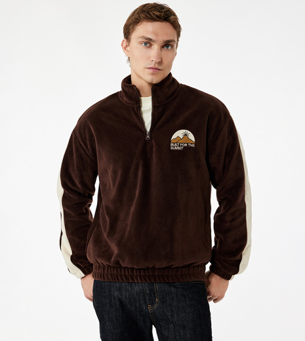 Embroidered High Neck Sweatshirt