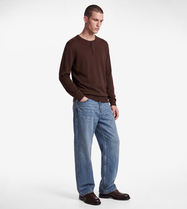 Solid Henley Neck Sweater