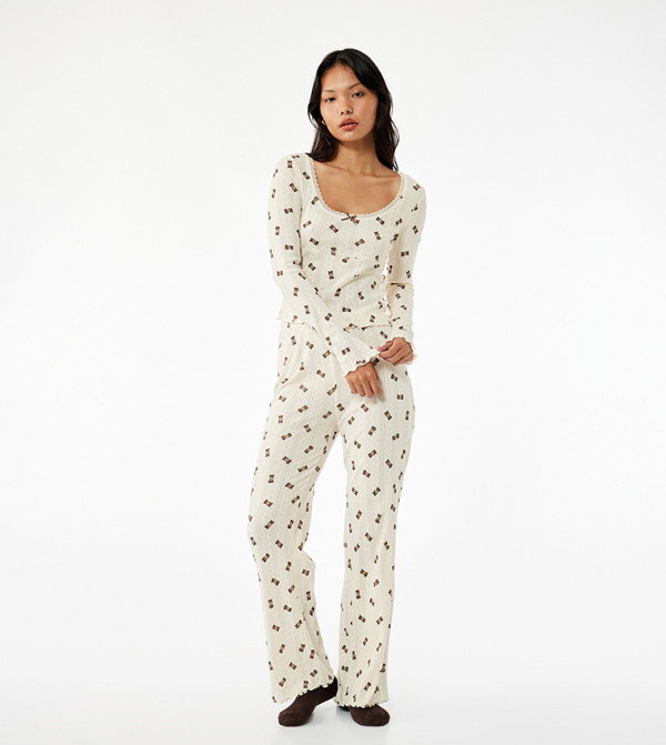Teddy Bear Print Elastic Waist Sleep Bottom