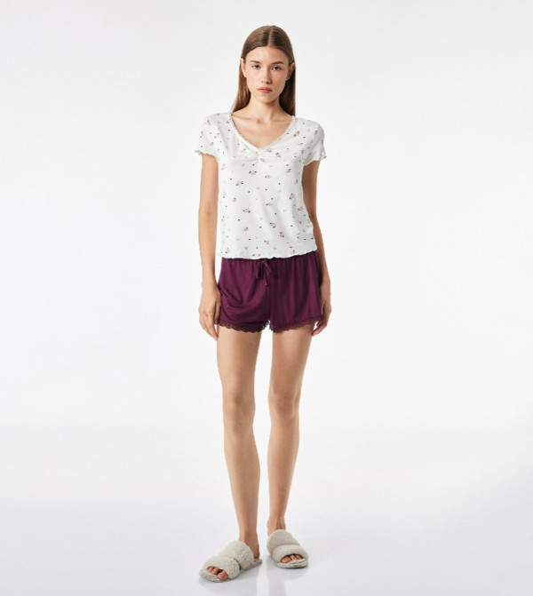 Floral V-Neck Short Sleeves Pyjama Set