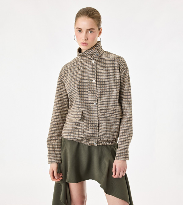 Checkered Stand Collar Jacket