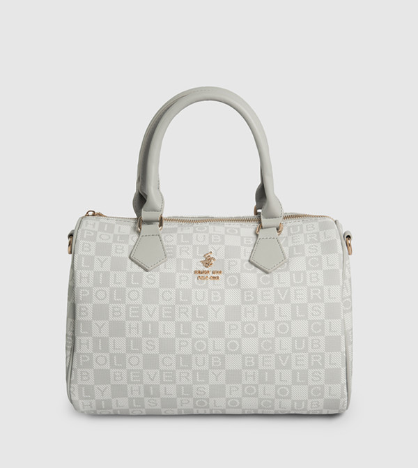 Logo Patterned Zip Satchel Bag