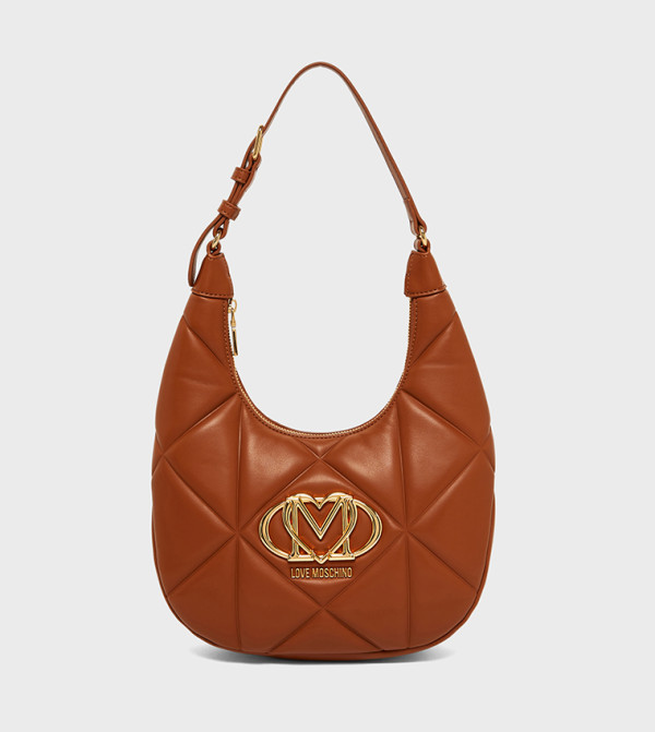Logo Plaque Quilted Zip Hobo Bag
