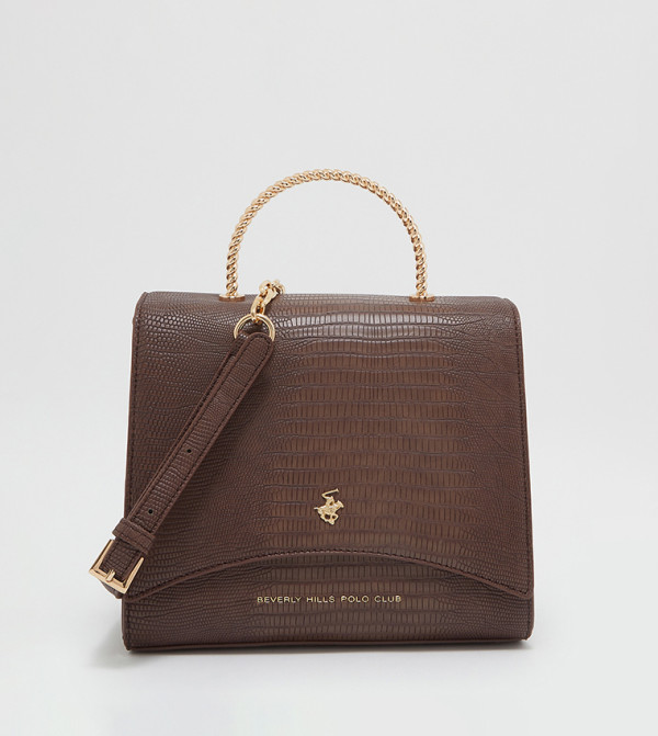 Logo Detailed Textured Satchel Bag with Sling