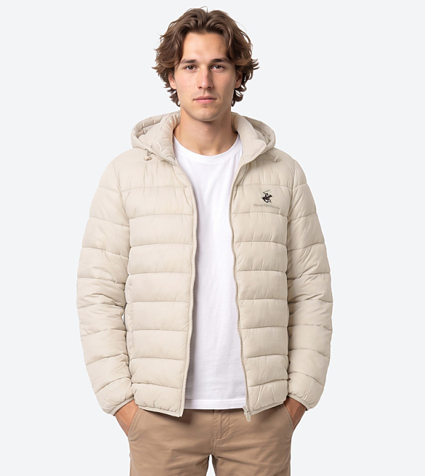 Solid Zipper Hooded Puffer Jacket