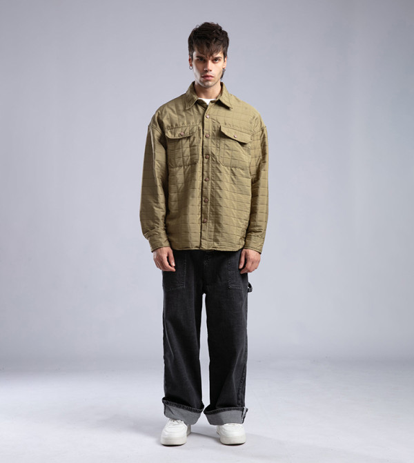 Quilted Collared Button Closure Jacket