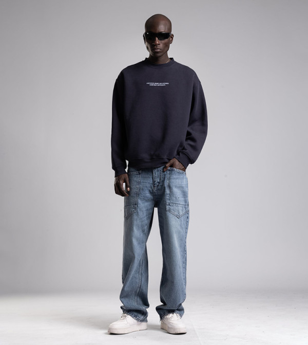Micro Text Print Detail Oversize Sweatshirt