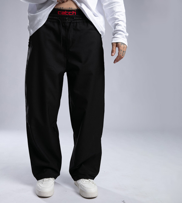 Solid Drawstring Waist Relaxed Fit Trousers