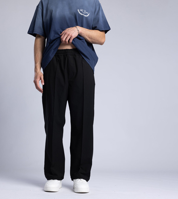 Solid Seam Detail Baggy Fit Pants