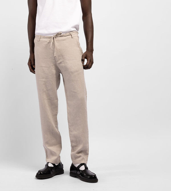 Solid Straight Fit Linen Trousers
