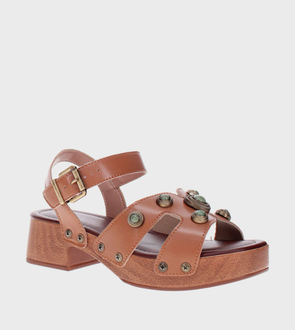 Metal Accent Block Heel Sandals