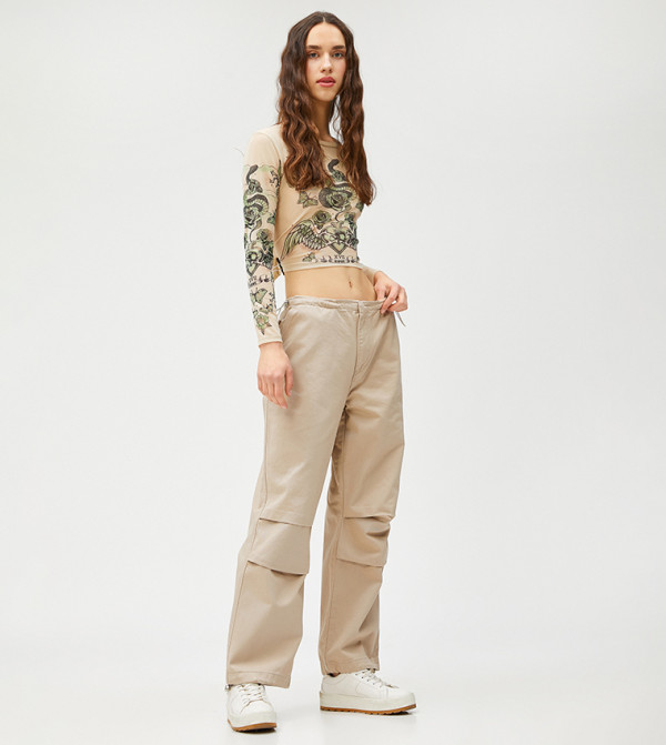 Elastic Waist Pocket Detail Trousers