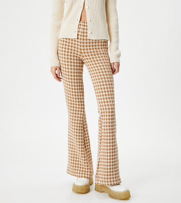 Plaid High Rise Flared Trousers
