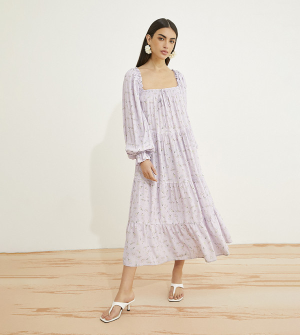 Floral Print Square Neck Midi Dress
