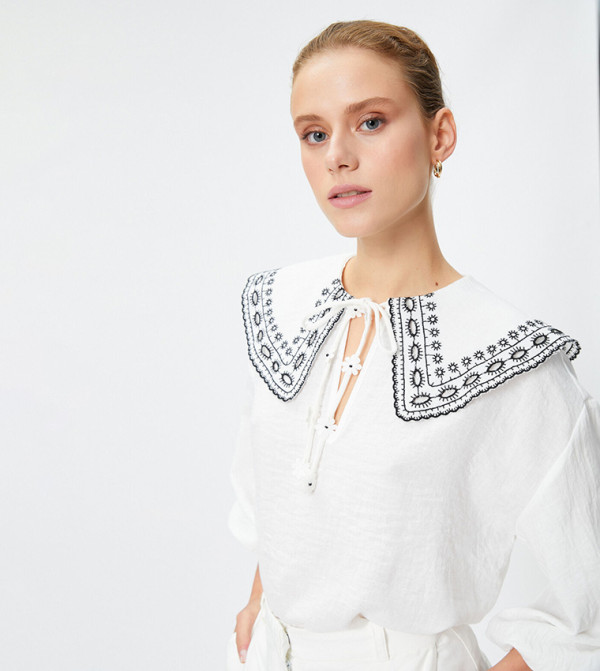 Embroidered Tie Detail Top