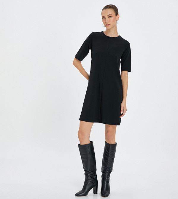 Solid Crew Neck Mini Dress