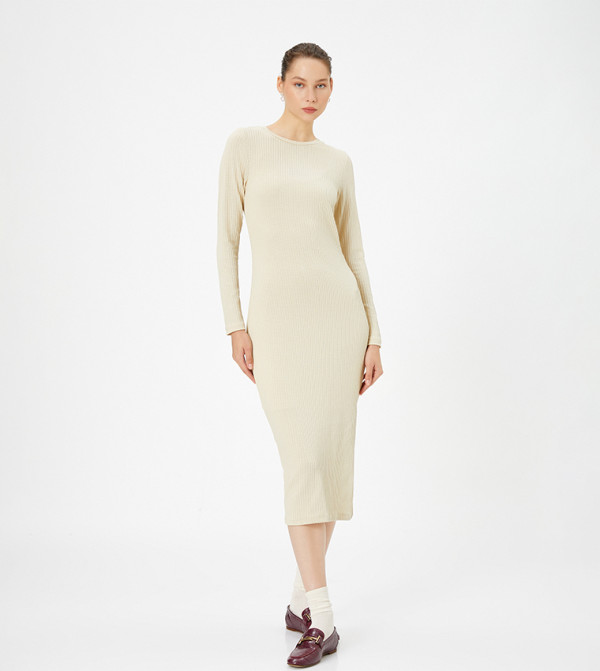 Ribbed Long Sleeves Midi Dress