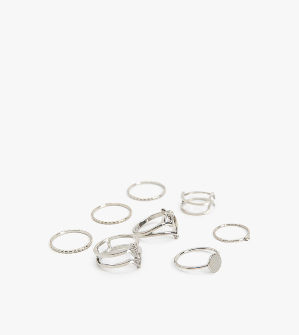 Pack of 8 Silver-Toned Rings