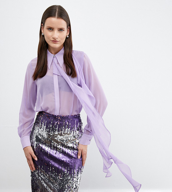 Chiffon Ruffle Glitz Stone Detail Shirt
