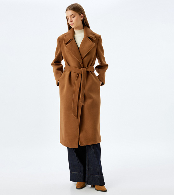 Solid Lapel Collar Overcoat