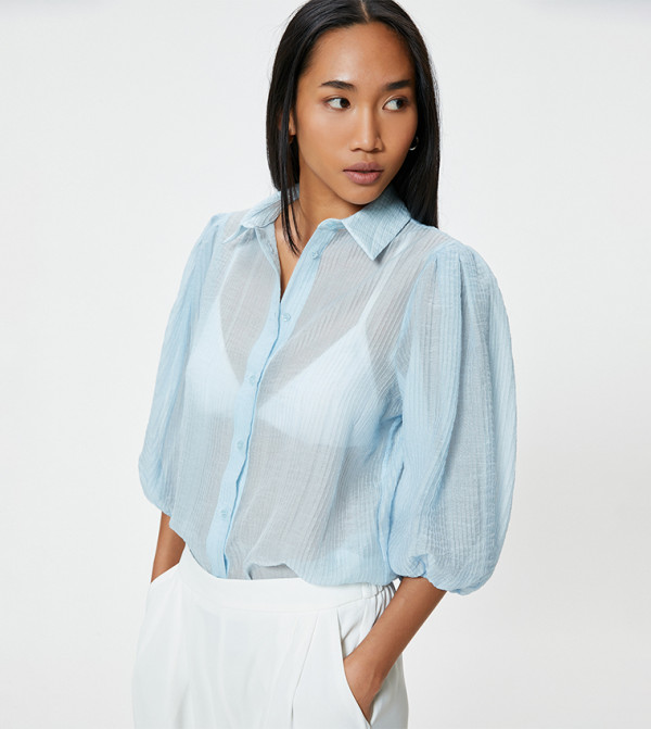 Textured Balloon Sleeves Shirt