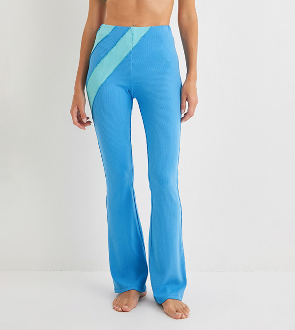 Contrast Detail Flared Ribbed Pants