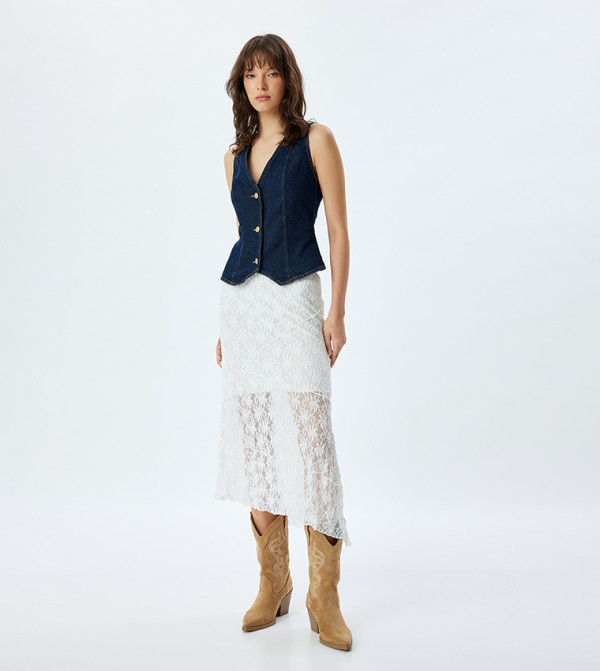 Lace Asymmetric Midi Skirt