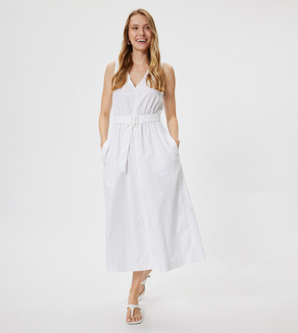 Solid Belted Midi Dress