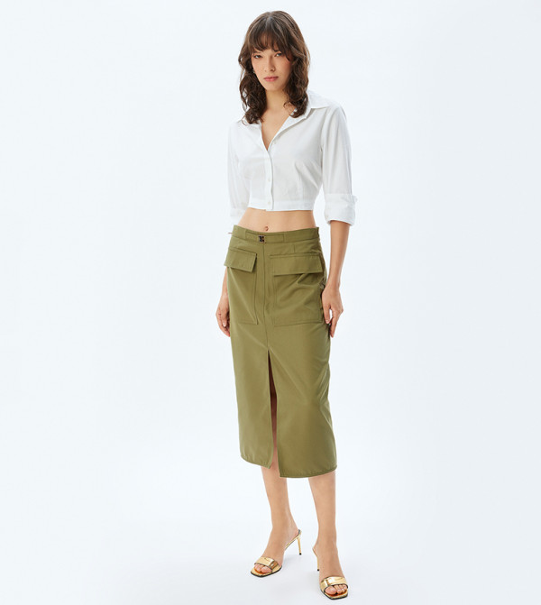 Pocket Detail Pencil Midi Skirt