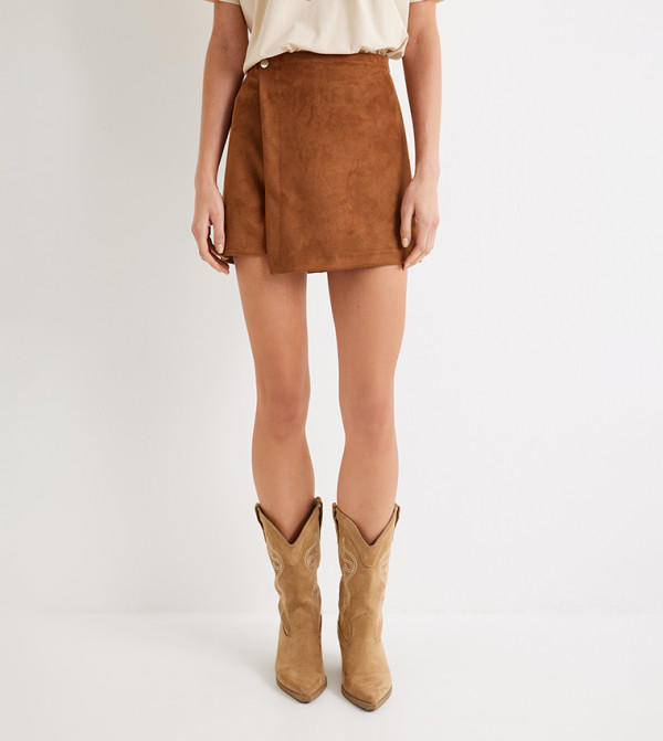 Suede Wrap Mini Skirt