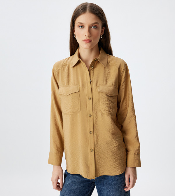 Crinkled Pocket Detail Oversized Shirt
