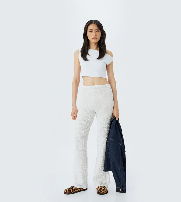 Textured Elastic Waist Pants