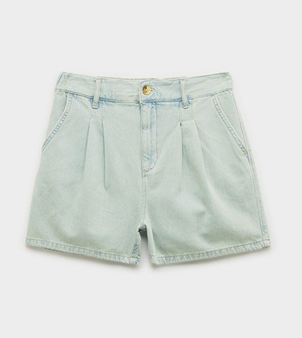 Pleat Detail Denim Shorts
