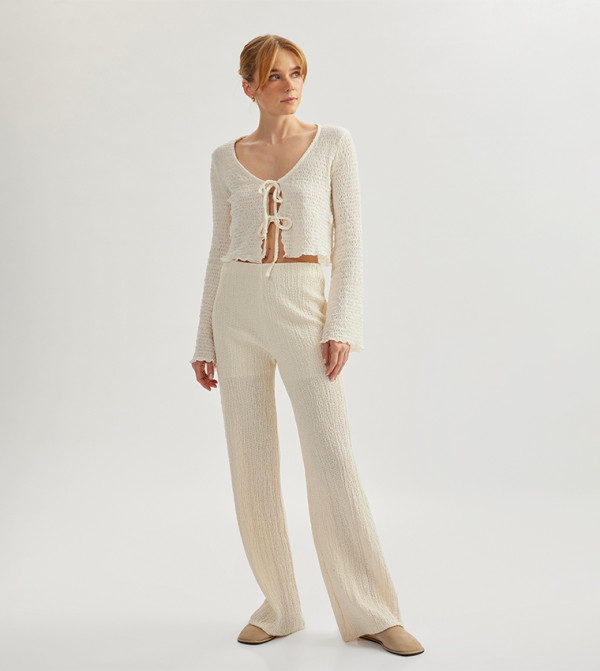 Textured Elastic Waist Pants