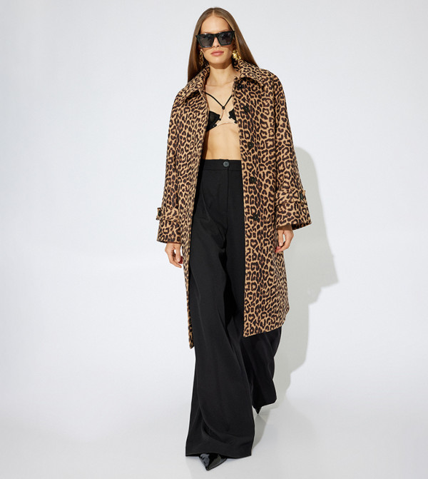 Animal Patterned Trench Coat