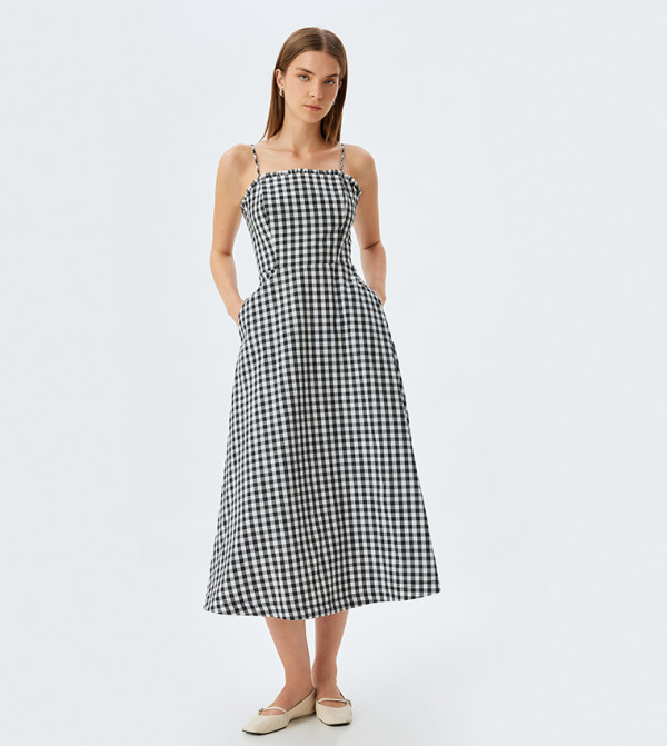 Plaid Strappy Midi Dress