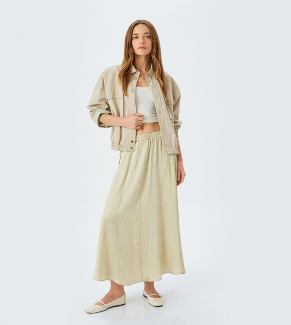 Textured Elastic Waist Satin Maxi Skirt