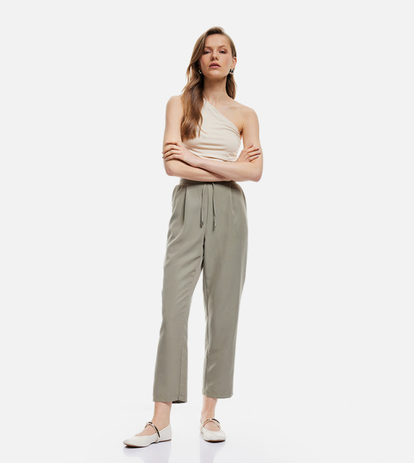 Solid High Waist Trousers