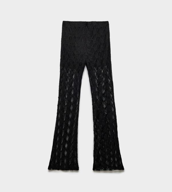 Patterned Semi-Sheer Flare Pants