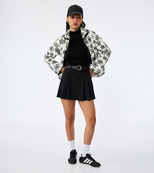 Floral Patterned Long Sleeves Plush Jacket