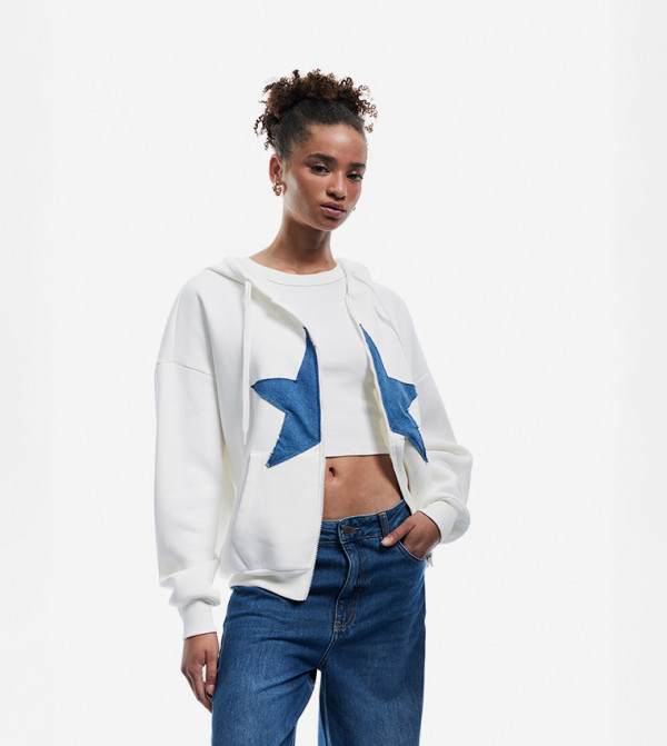 Appliqued Long Sleeves Hooded Jacket