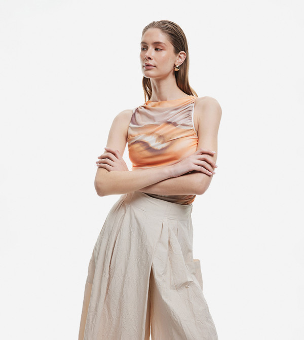 Patterned Sleeveless Tulle Top
