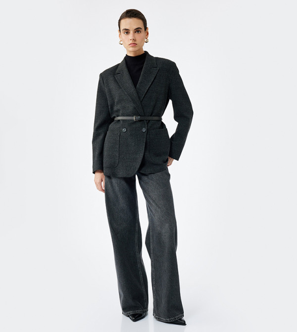 Checked Belted Blazer