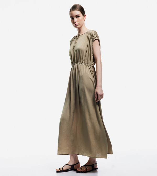 Ruched Short Sleeves Satin Maxi Dress