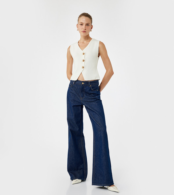 Button Detail V-Neck Vest
